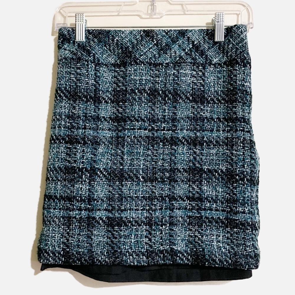 Loft Outlet Wool Midi Green Blue Plaid Pencil Skirt. Size 00P Petite.